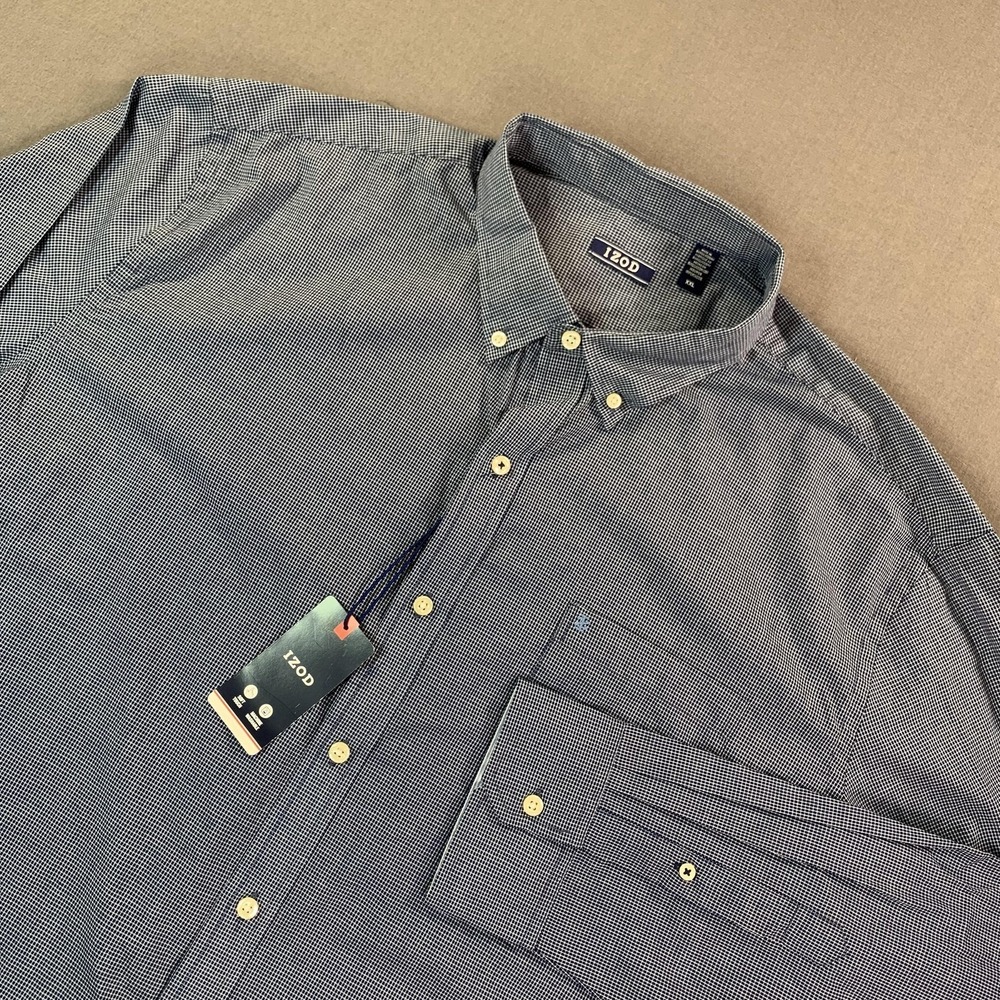 NEW IZOD Shirt Mens 2XL Estate Blue Check Premium Soft Touch‎ Button Down LS